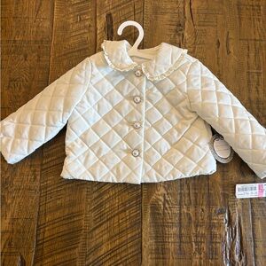 Edgehill Collection Quilted White Jacket with Ruffle Collar